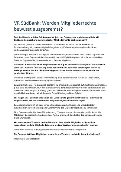VR SüdBank: Werden Mitgliederrechte bewusst ausgebremst?
