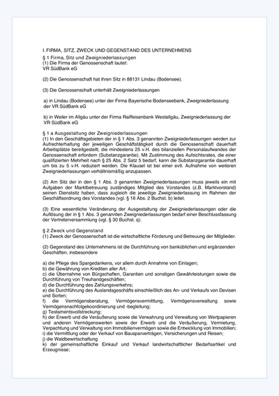 Erste Seite der Satzung